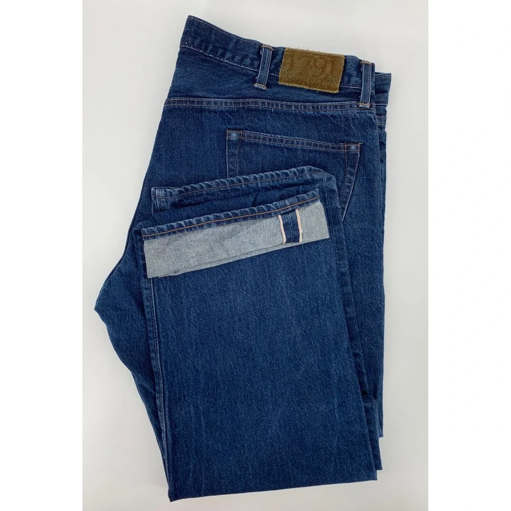 1791 Supply Co Selvage Jeans Mens 42x34 Blue Classic Leg Button Fly Made USA
